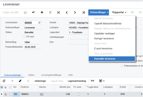Visma Net Skjermbilde Leveranser