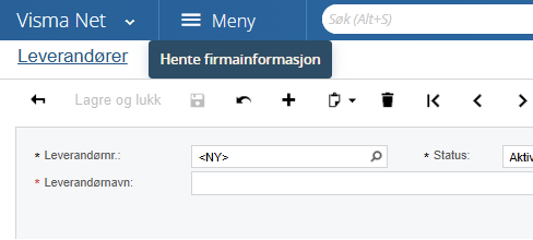 Visma Net skjermbilde Hente firmainformasjon