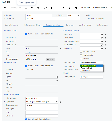 Registrering av salgsordre