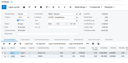 Skjermbilde fra ordrelinjer under leverandørprisavtaler i Visma.net
